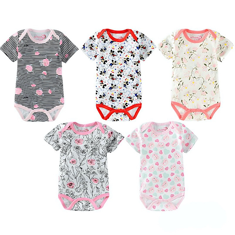 6M Short sleeve Baby Girl Cotton onesie romper bodysuit Soft Breathable Five Beautiful Designs
